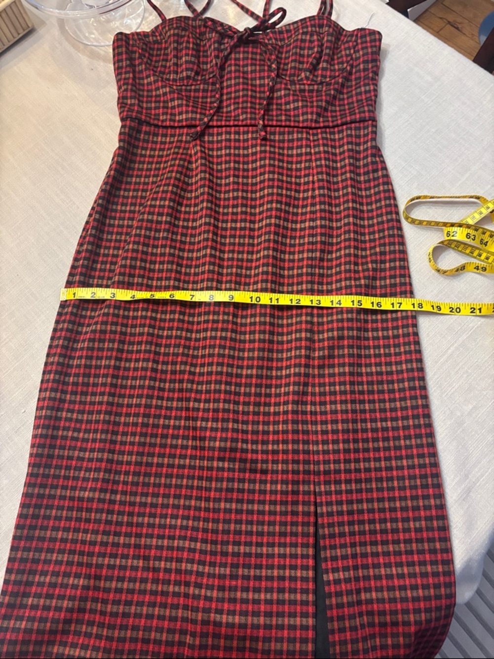 Hutch Red and Black Plaid Tie-Shoulder Midi Dress - Picture 6 of 7